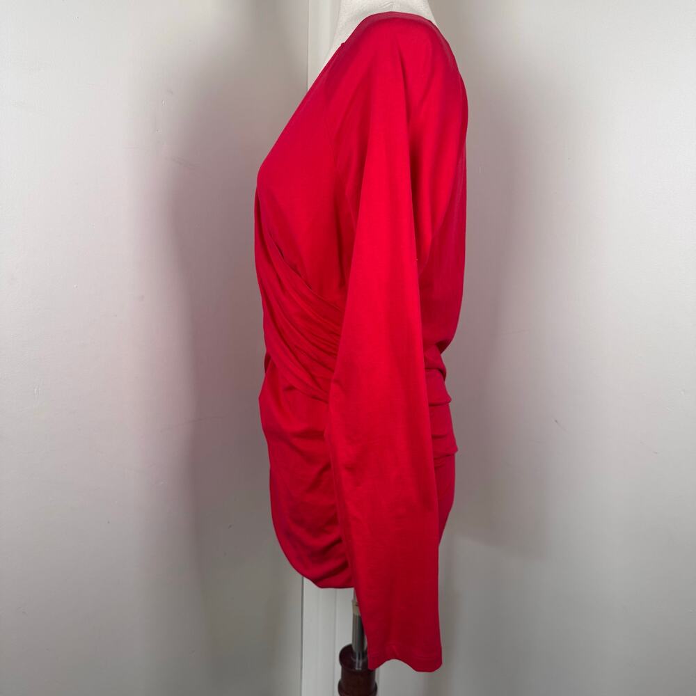 Sundance Vanessa Faux Wrap Top Red Ruched V-Neck Long Sleeve Women’s L - Picture 3 of 7